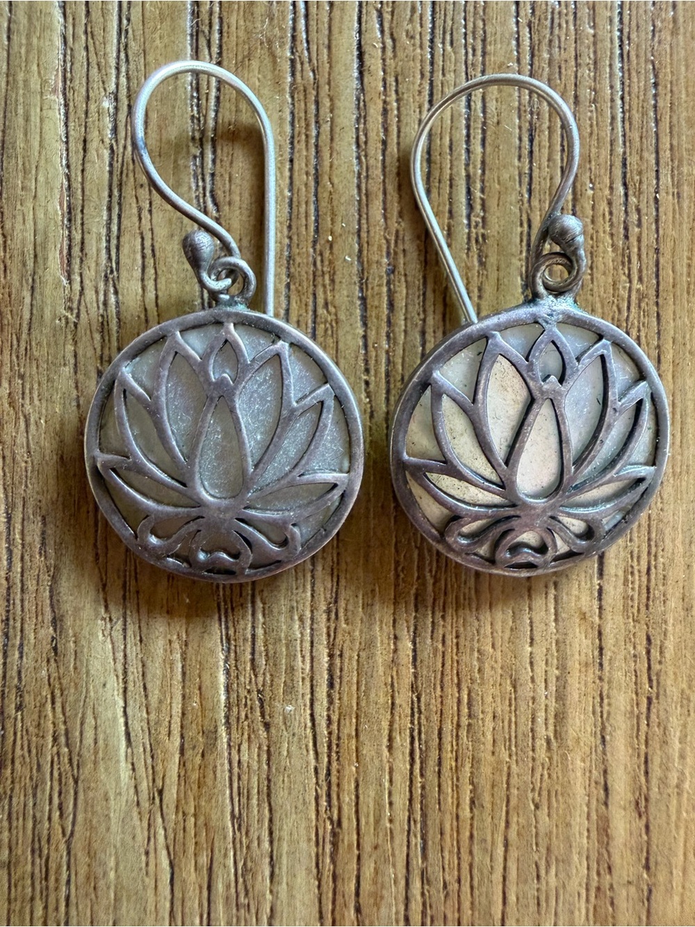 Lotus Filigree Round Drop Earrings - mother of pearl